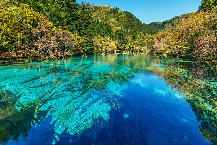 blue lake at Jiuzhaigou National Park China