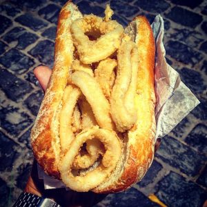 a sandwich with calamari