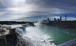 a view of the niagara falls skyline from the US side