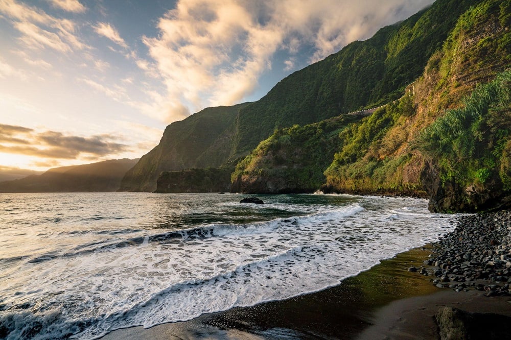 Black sand beach views in Madeira