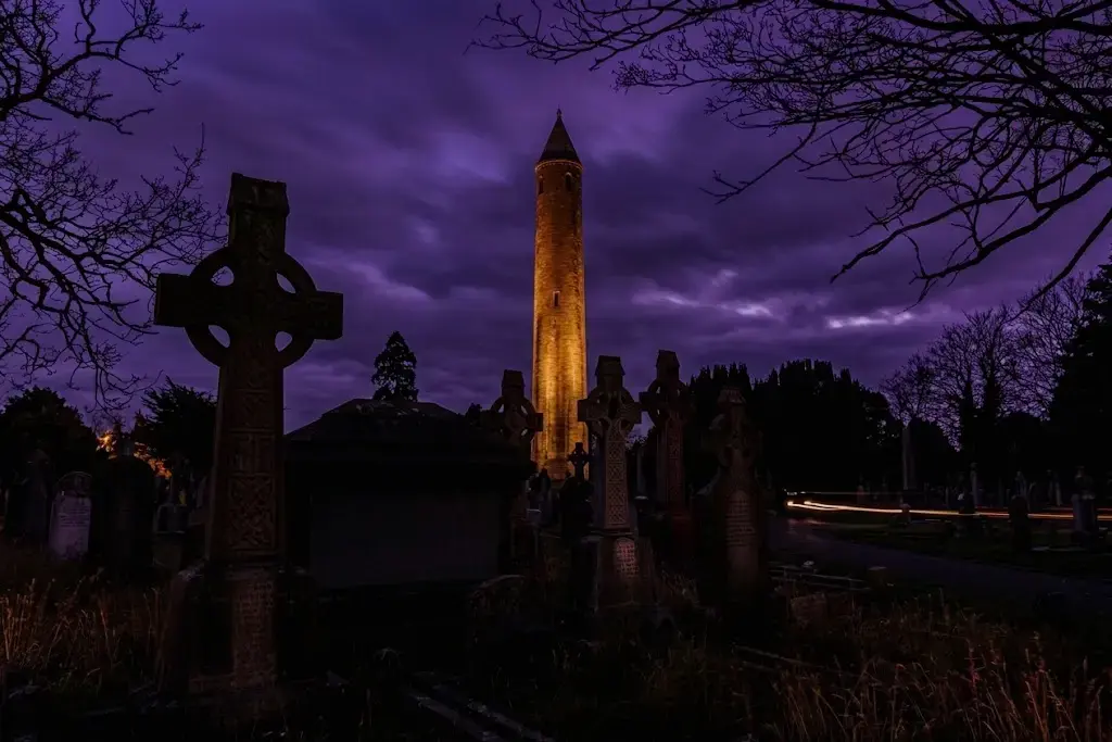 Historic Dublin graveyard in darkness