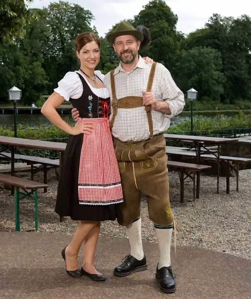 Couple wearing authentic traditional Bavarian clothing