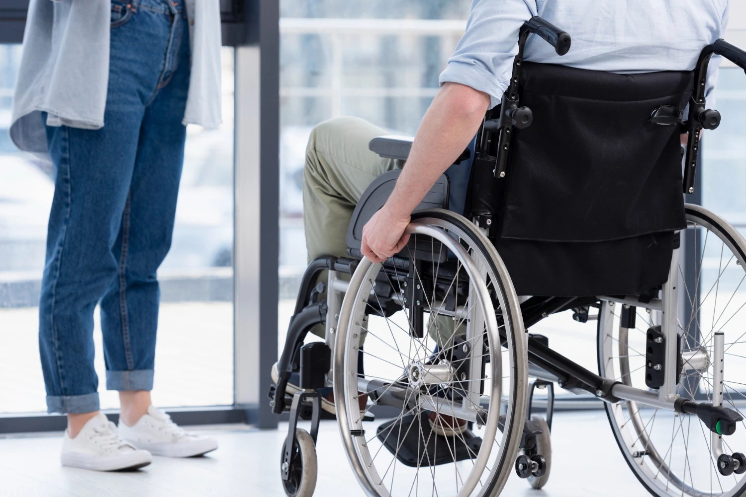 Checked sports equipment and mobility aids at an airport